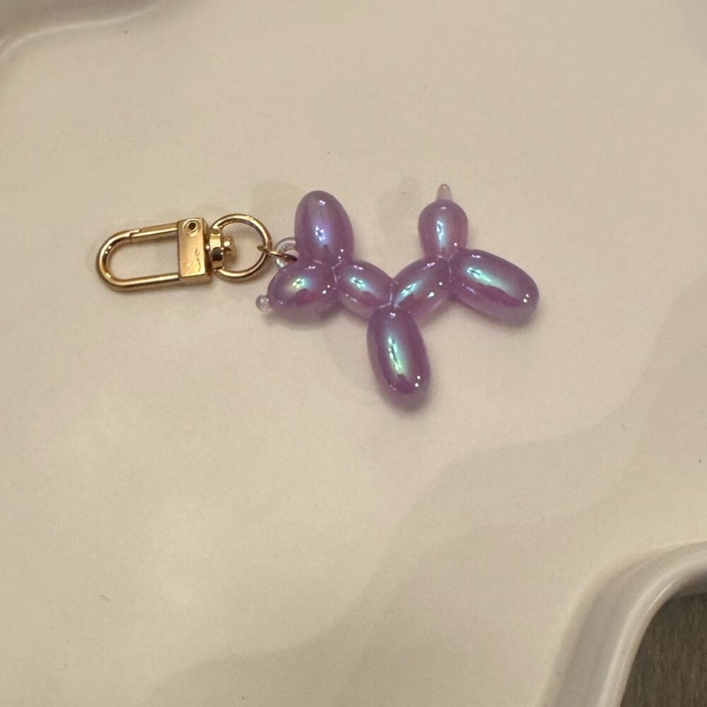 Purple Iridescent Balloon Dog Keychain Charm - Picture 3 of 3